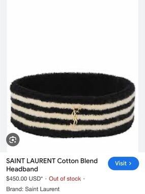 Saint Laurent Black and White Striped Headband